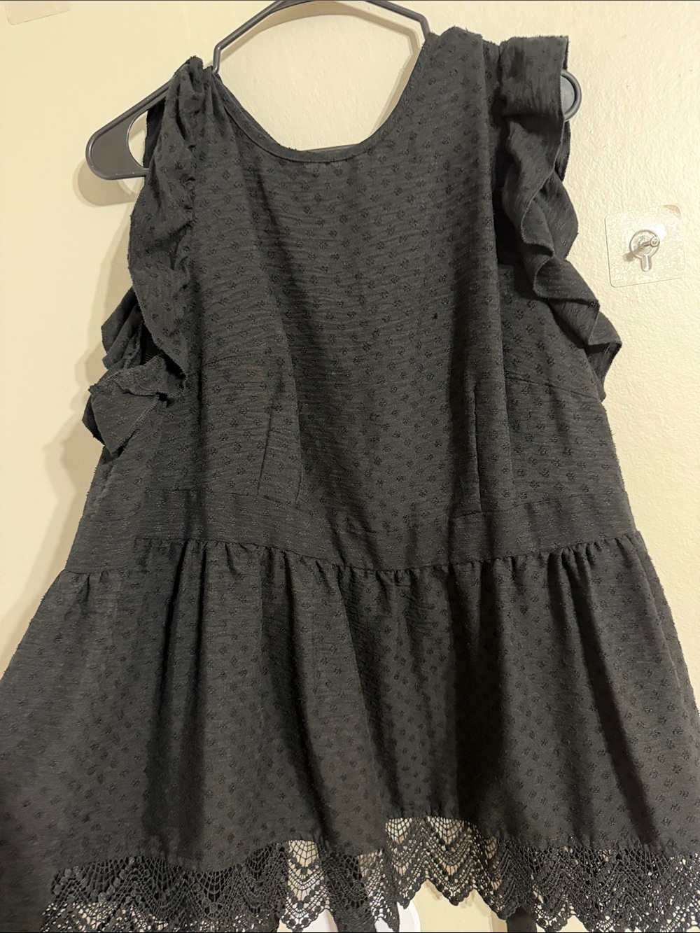 SHEIN Black Ruffle Sleeve Lace-Hem Dress
